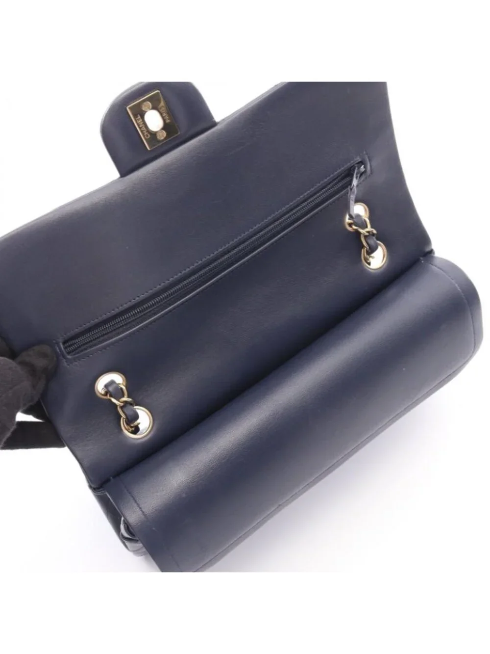 Chanel Shoulder Bag Quilted Double Flap Navy Lambskin Chain
